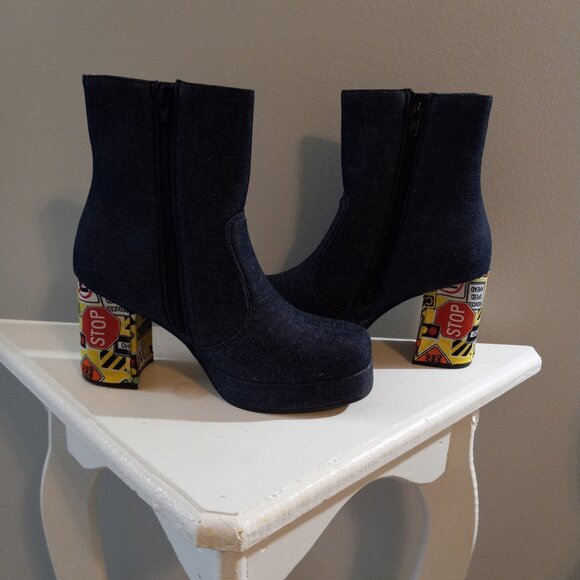 Cartoon Heel Denim Boots - Picture 2 of 9